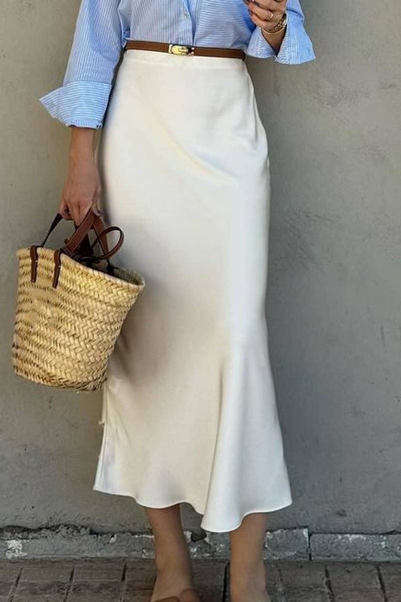 CWBLS00704_SOLID COLOR SATIN HIGH WAIST HIP SKIRT