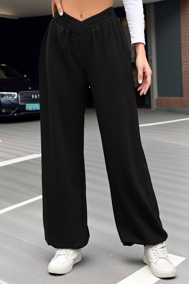 CWBLP01092_HIGH-WAISTED SOLID COLOR CUFFED CASUAL TROUSERS