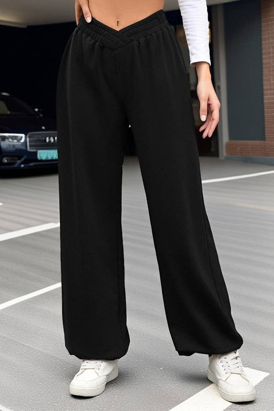 CWBLP01092_HIGH-WAISTED SOLID COLOR CUFFED CASUAL TROUSERS