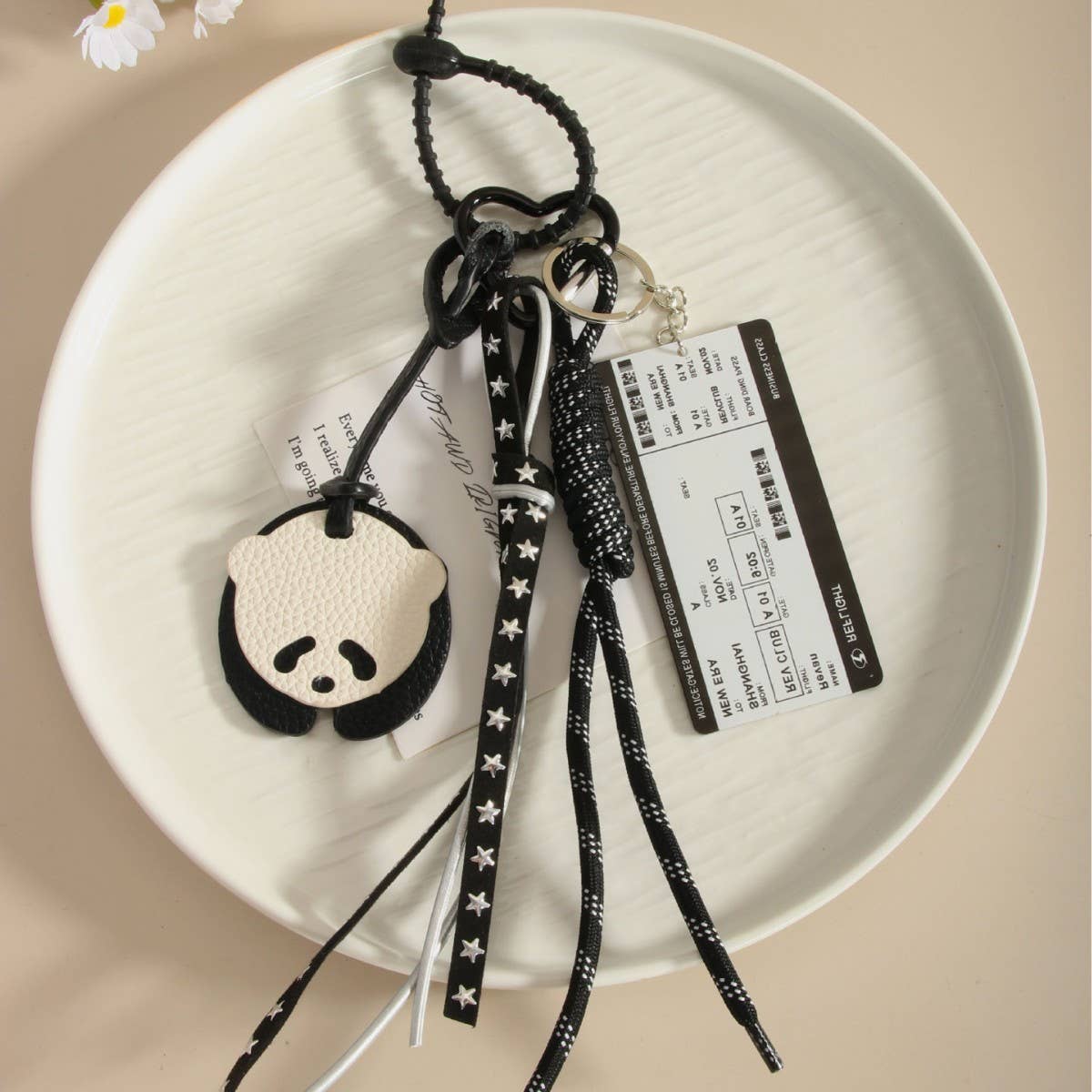 Vintage PU Panda Acrylic Tag Keychain Bag Charm