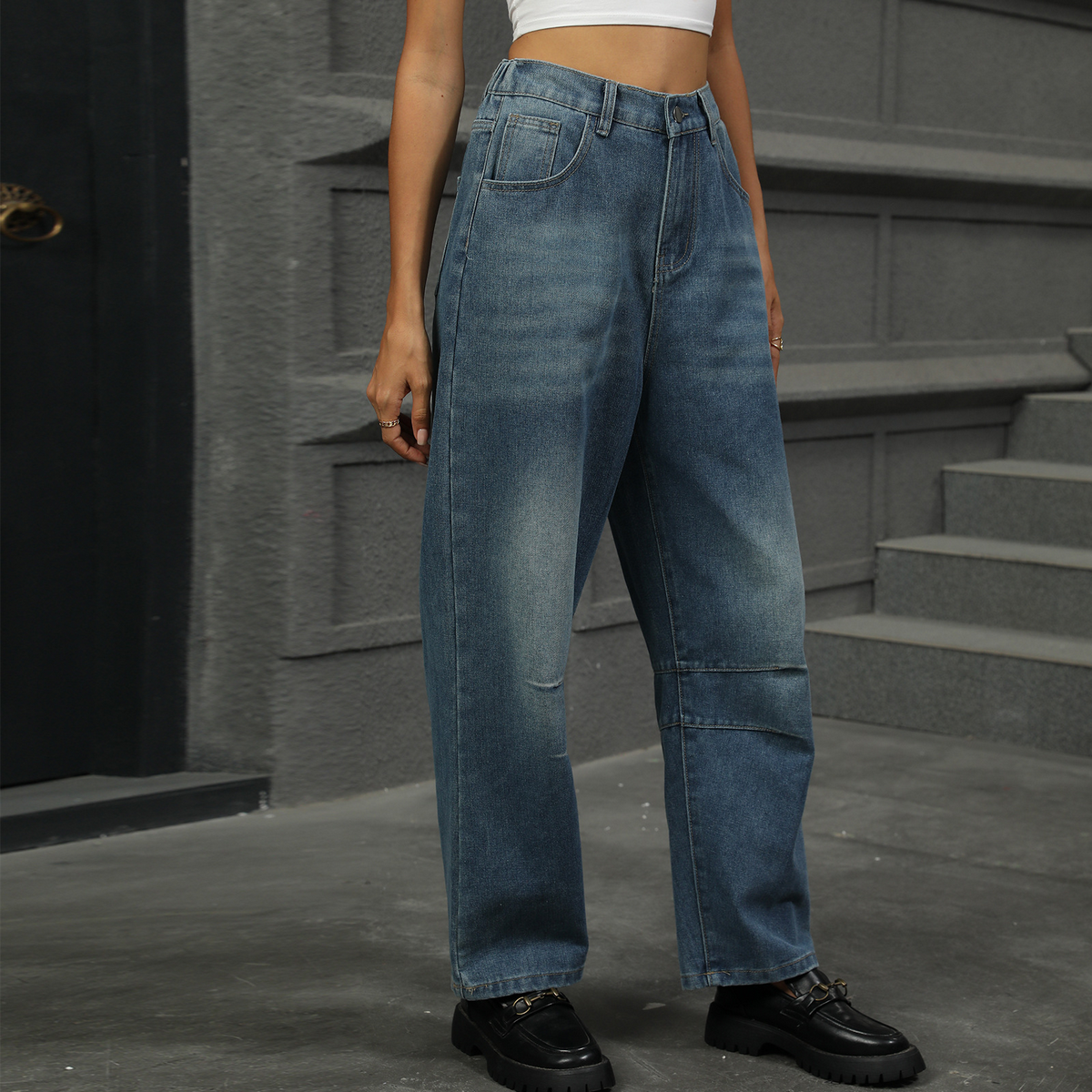 Loose Fit Harem Jeans ? Washed Nine-Ton Pants