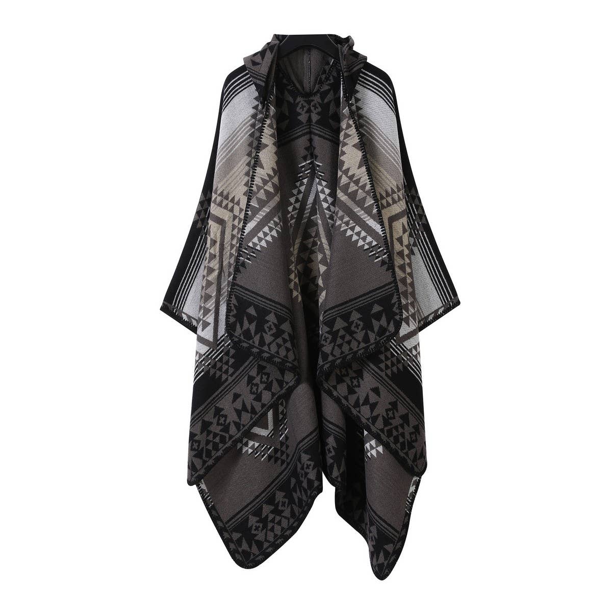 VINTAGE JACQUARD WARM SCARF SLIT HOODED CAPE