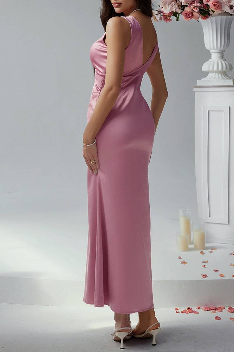 CWDMD4567_SATIN SLIM FIT DEEP V BACKLESS EVENING DRESS