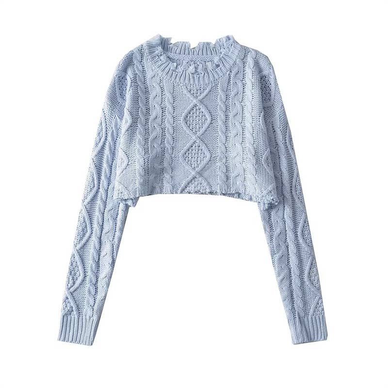 SHORT LONG SLEEVE SOLID COLOR PULLOVER SWEATER