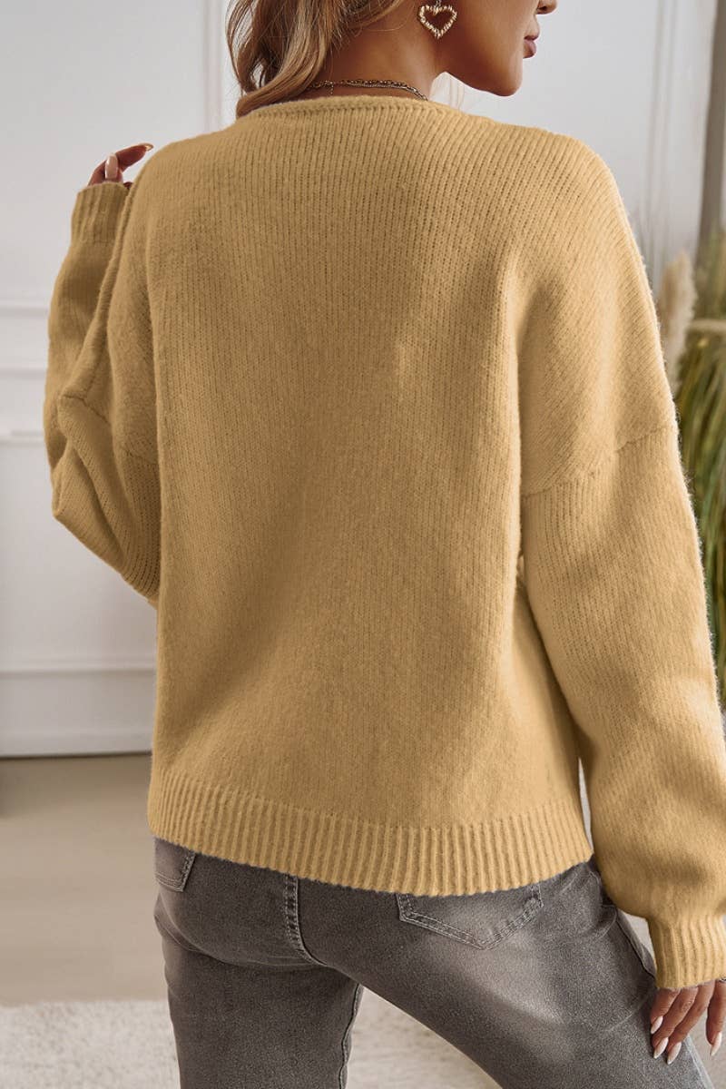 CWOCAL1376_WINTER LACE-UP LONG SLEEVE CARDIGAN TOP