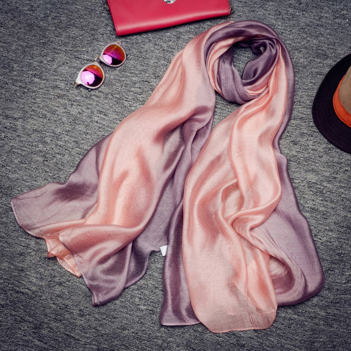 Gradient silk long scarf shawl