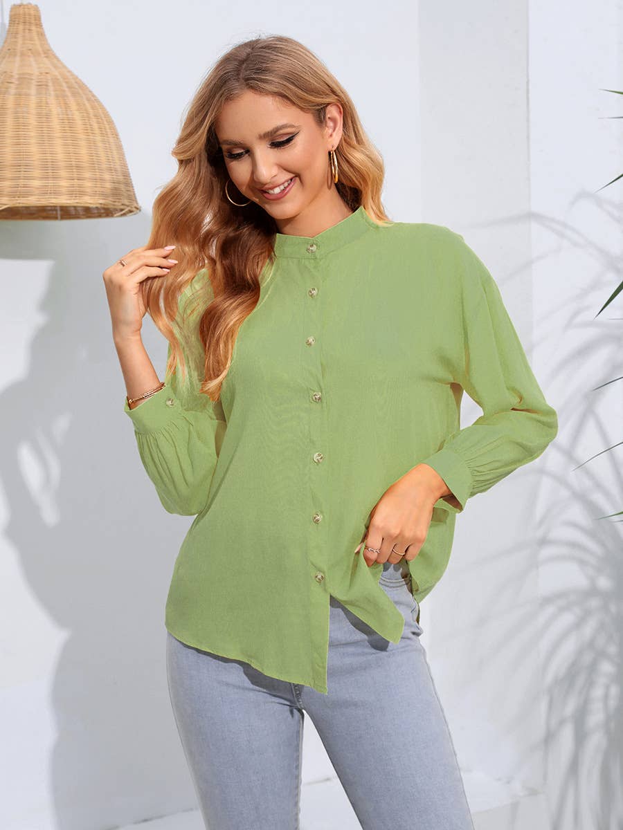 SOLID COLOR LONG SLEEVE SHIRT CARDIGAN TOP