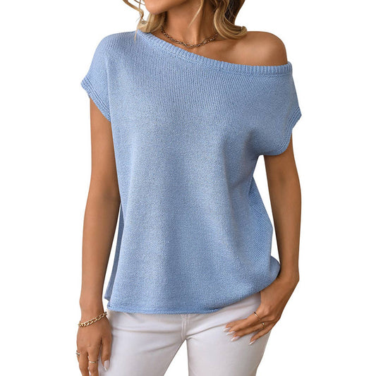 Solid color,off-the-shoulder,loose short sleeve