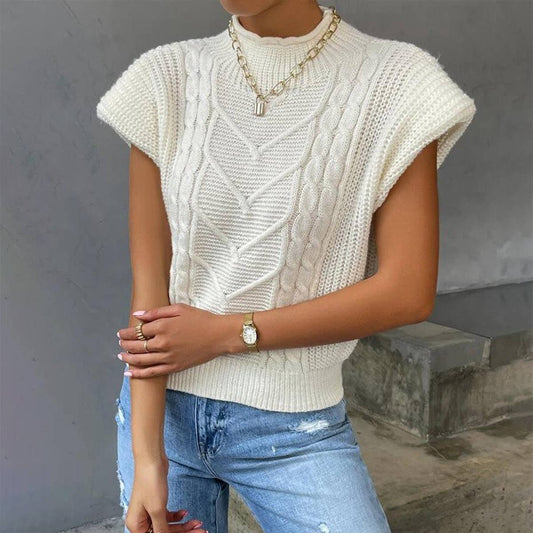 Solid-color twisted high-necked vest