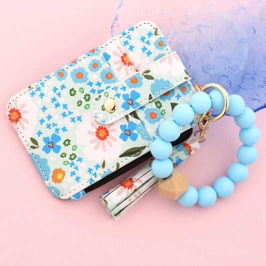 Printed Leather Card Holder with Beaded Bracelet_CWAB4932