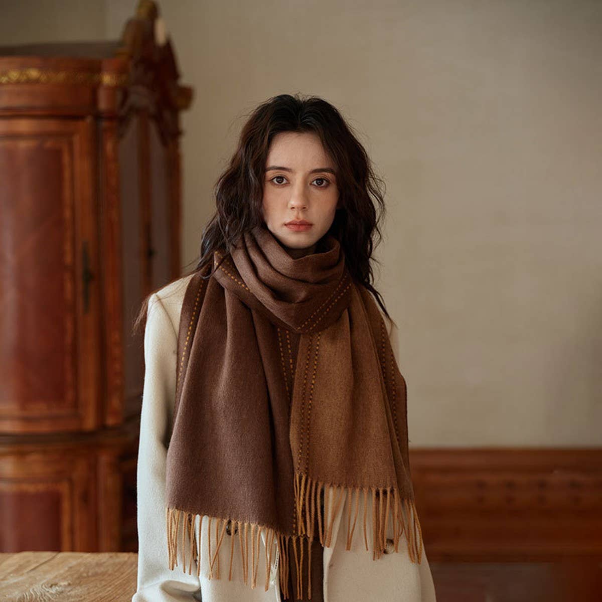 100% Wool Double-Sided Scarf - Warm Unisex Shawl_CWASC2306