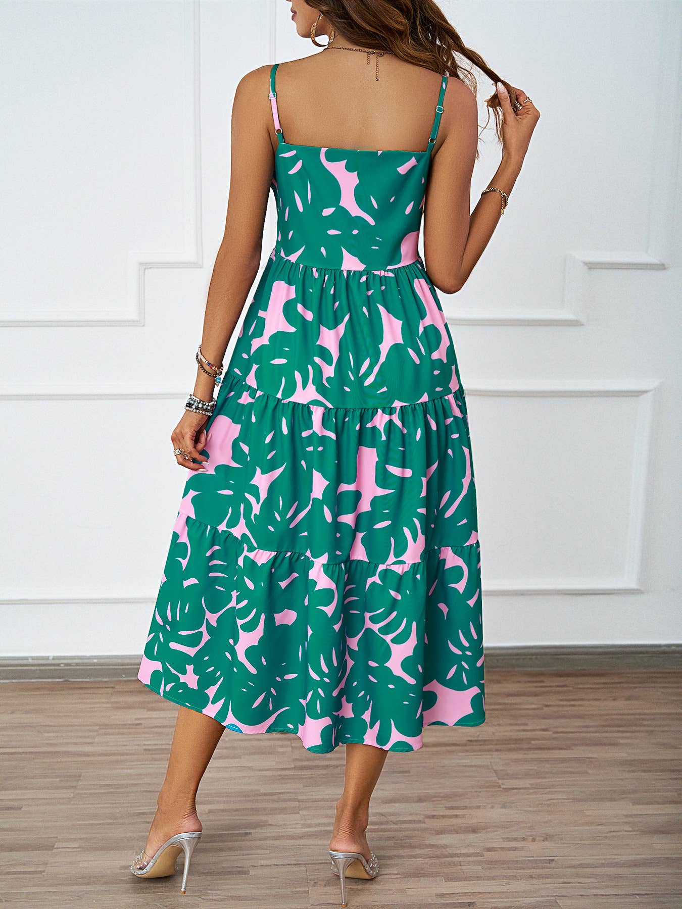 ELEGANT CAMISOLE FLORAL PRINT MID-LENGTH DRESS