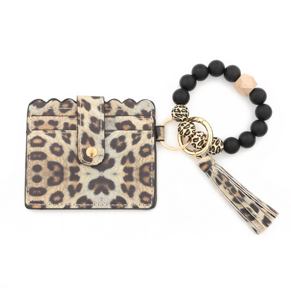 Leopard Card Holder with Silicone Bead Keychain_CWAB5001