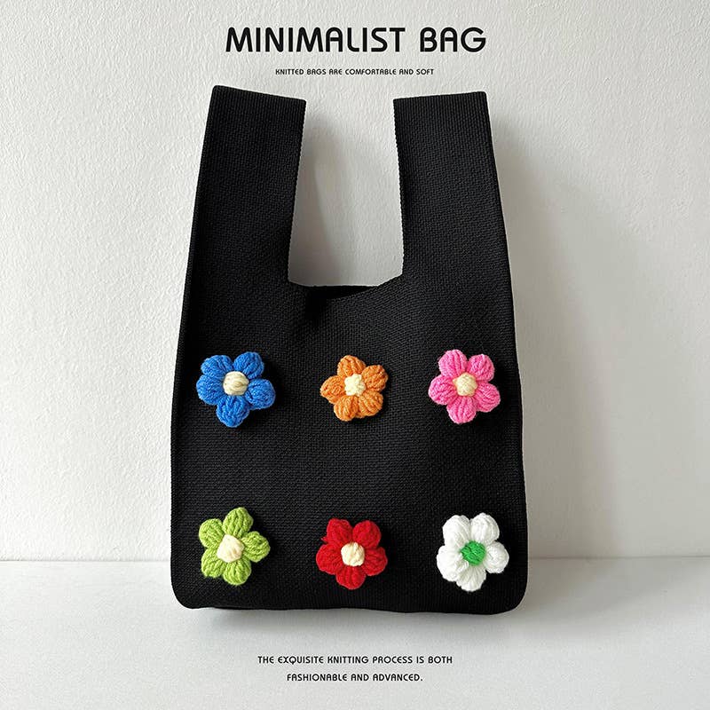 Cute colorful flower knitted single-shoulder bag