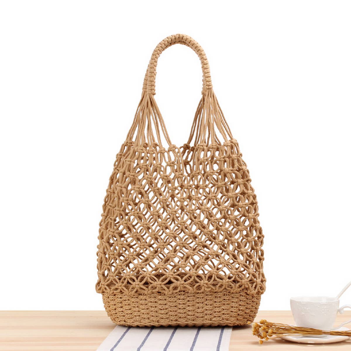 HANDMADE GRID HOLLOW SHOULDER WOVEN BAG_CWAB2026
