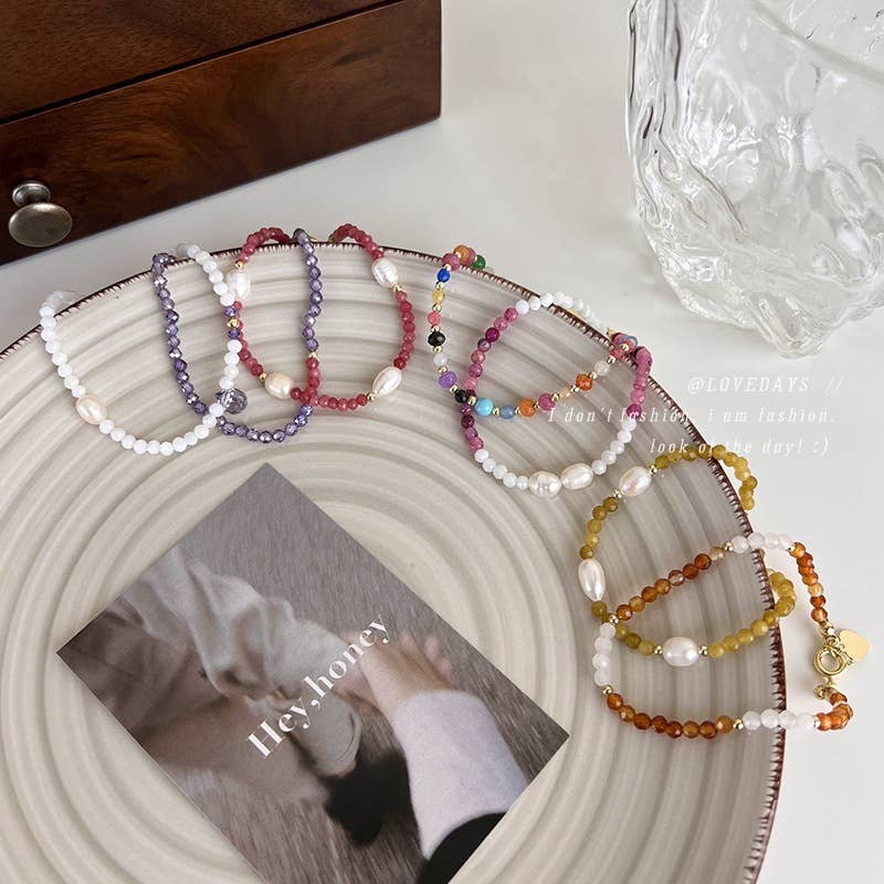 Personalized stone freshwater pearl bracelet