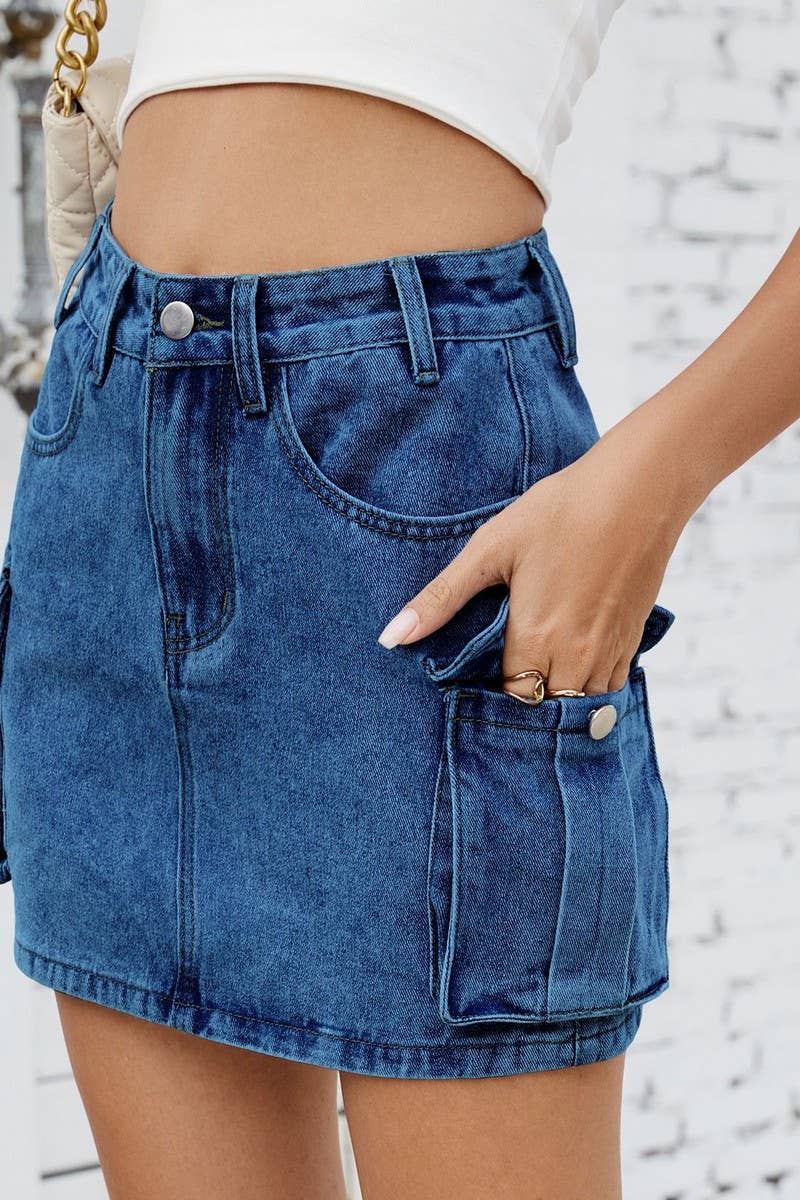 CWJSK00229_WASHED VINTAGE DENIM WORK POCKET SKIRT