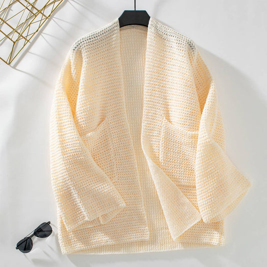 Solid color loose knit cardigan without button