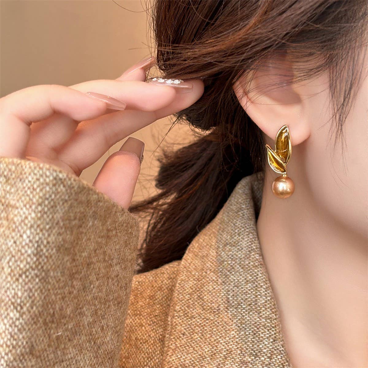LEAF PEARL SIMPLE FASHION EARRINGS_CWAJE2476