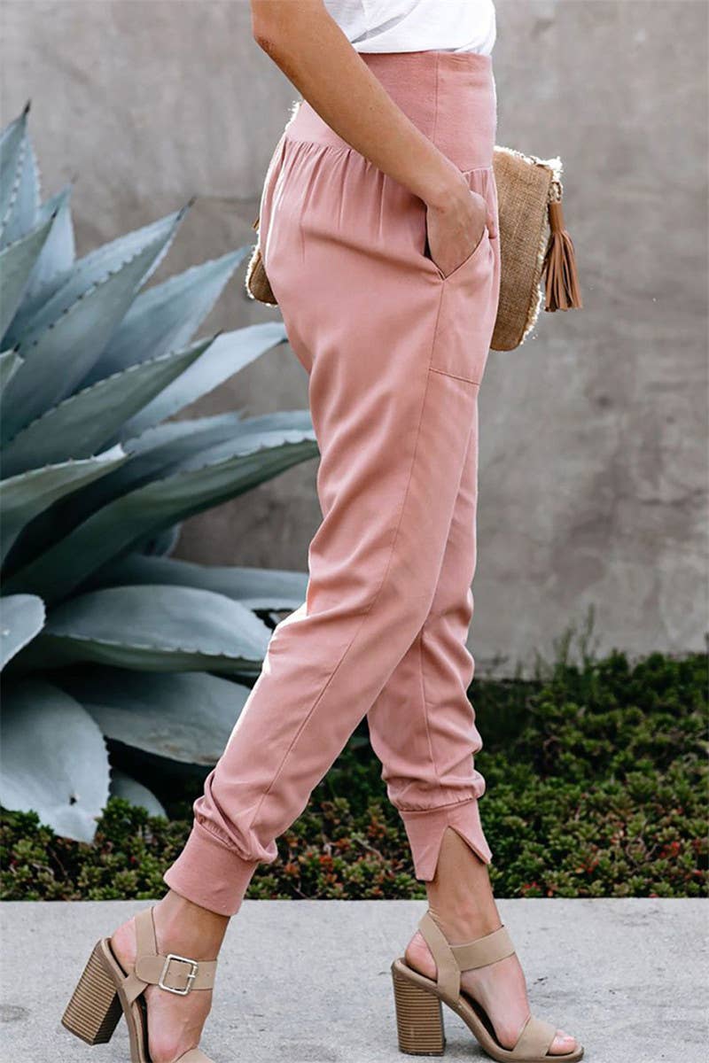 SOLID COLOR HIGH-WAISTED NINERS SPLIT SLACKS