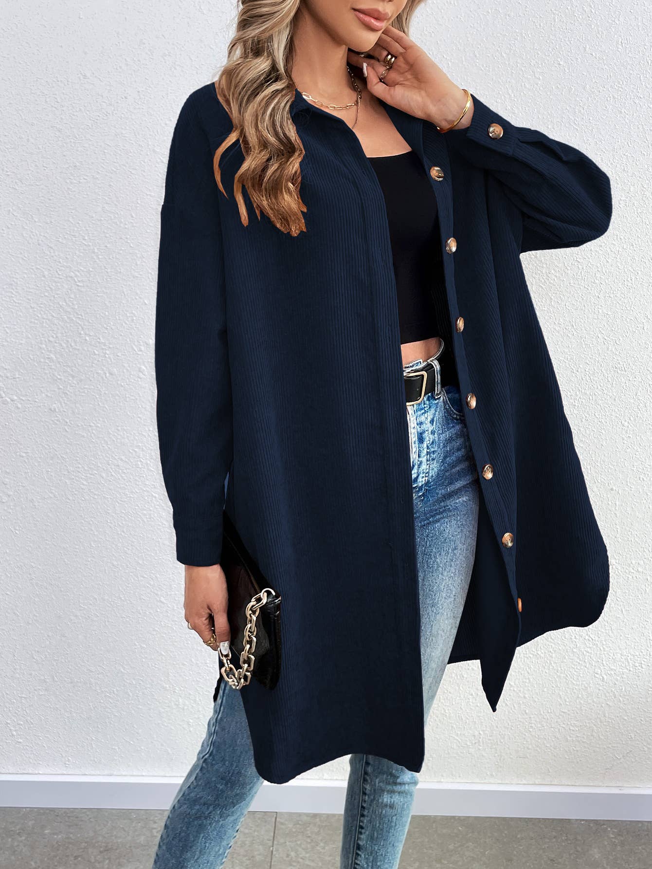 LONG SLEEVE SINGLE BREASTED CORDUROY LONG CARDIGAN