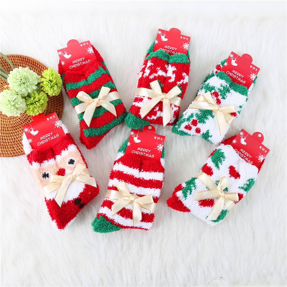 CHRISTMAS TREE THICKENED BOW CHRISTMAS SOCKS