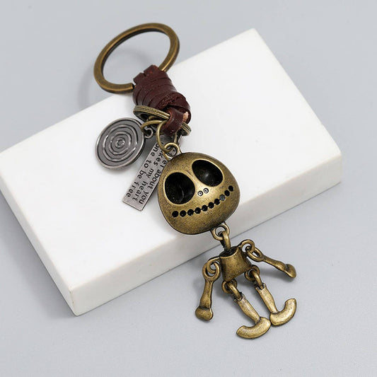 CREATIVE SKULL PENDANT COWHIDE KEYCHAIN