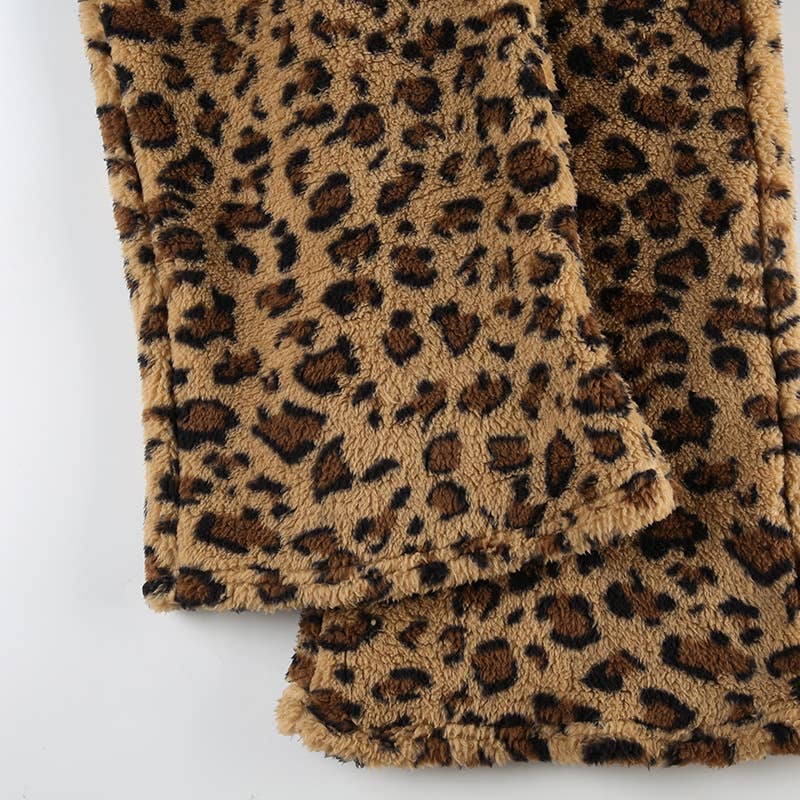 STREET PLUSH LEOPARD PRINT LACE-UP PANTS