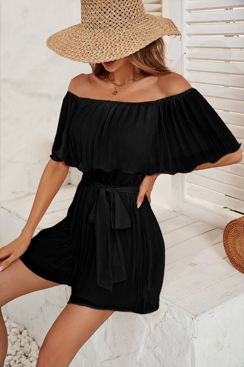 ONE-LINE NECK PLEATED FIVE-SLEEVED JUMPSUIT