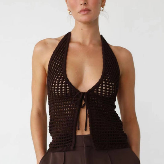 SEXY COMFORTABLE PICK HOLE CARDIGAN HALTER TOP