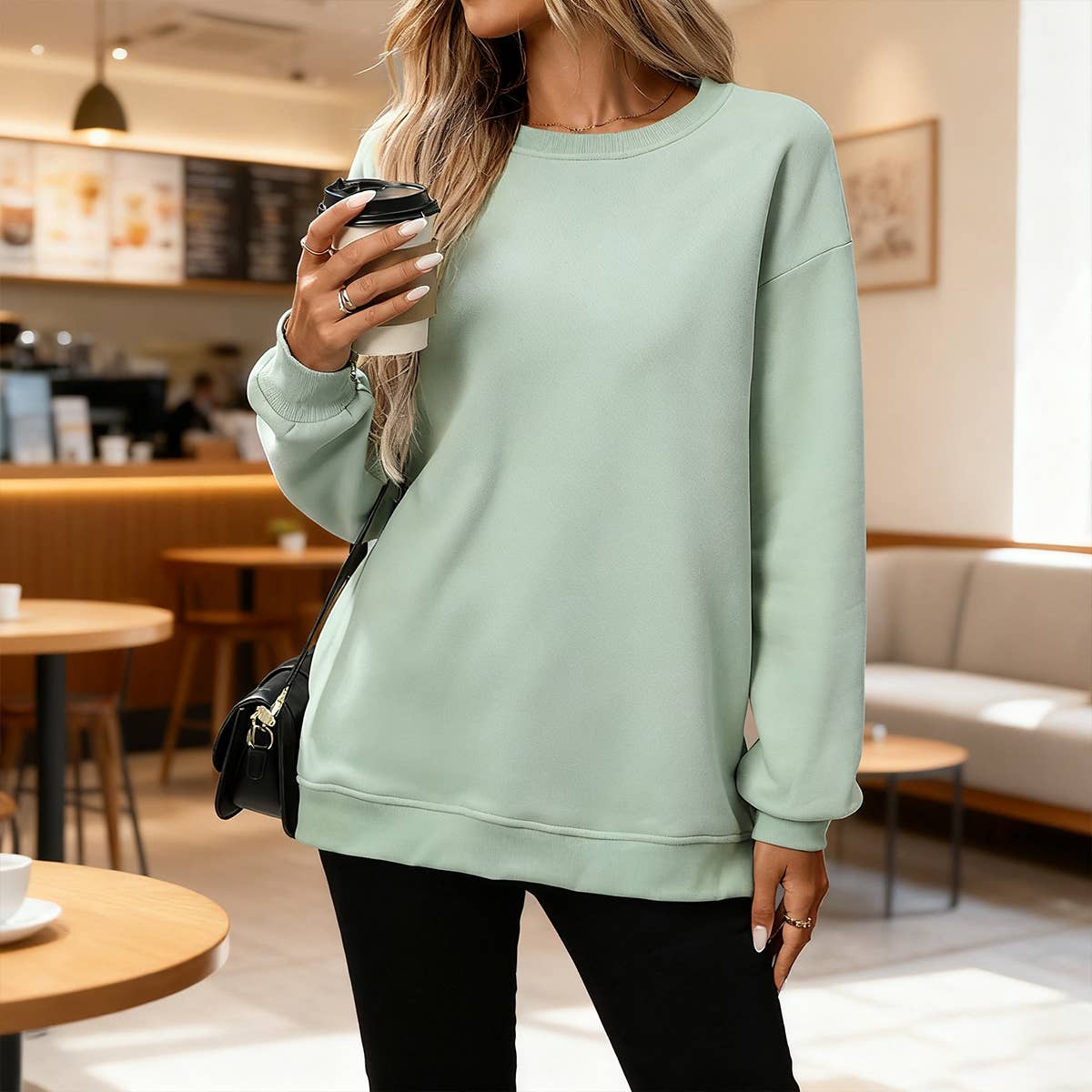 Round-neck sporty Y2K fleece sweatshirt