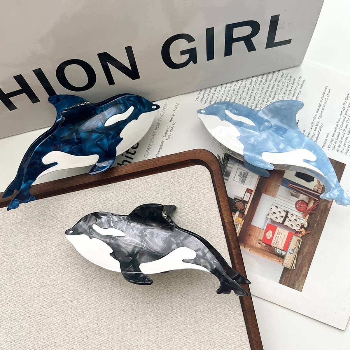 Tricolor Orca Acetate Claw Clip ? Ocean Chic Style