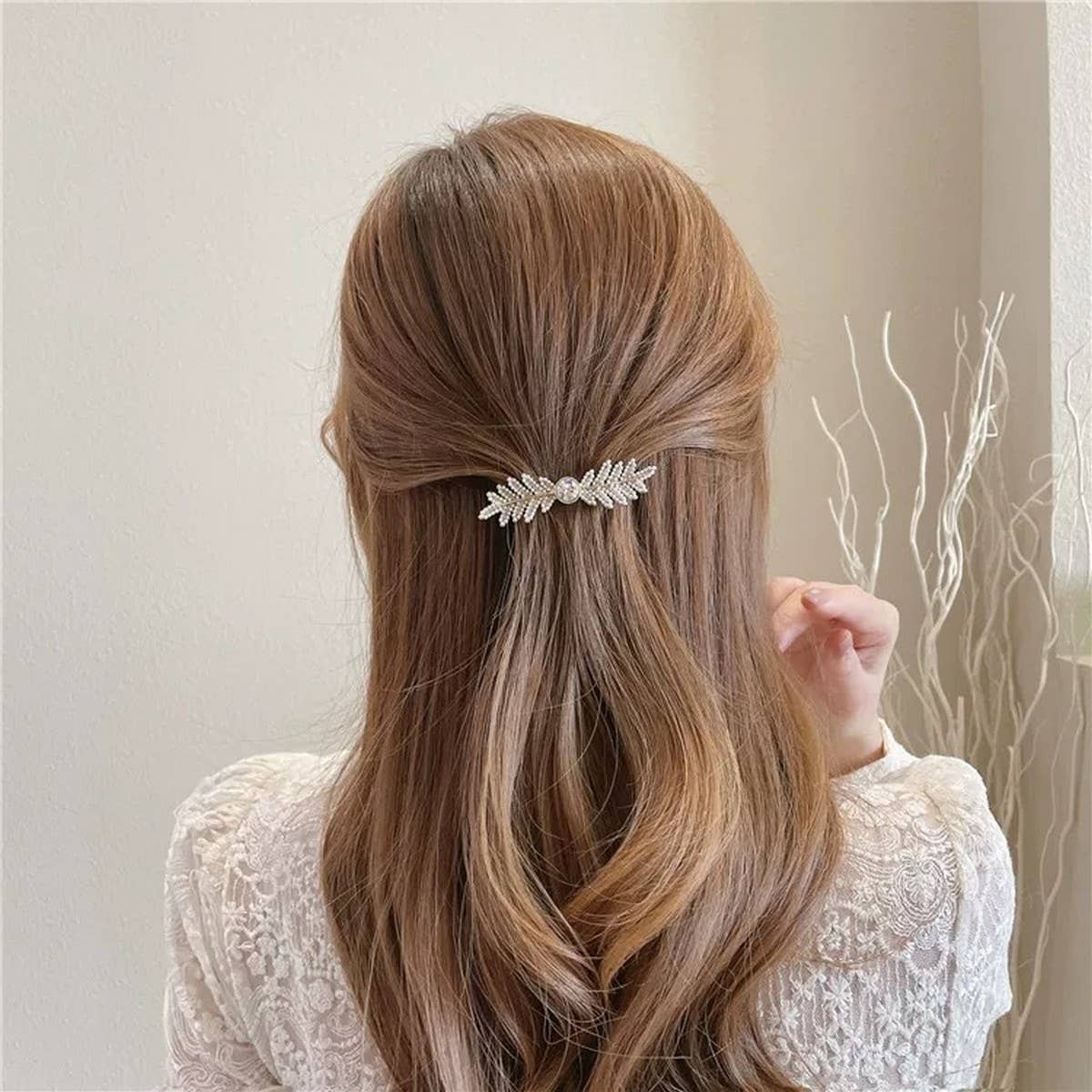 Leaf Pearl Hair Clip, Spring Fairy Side Pin