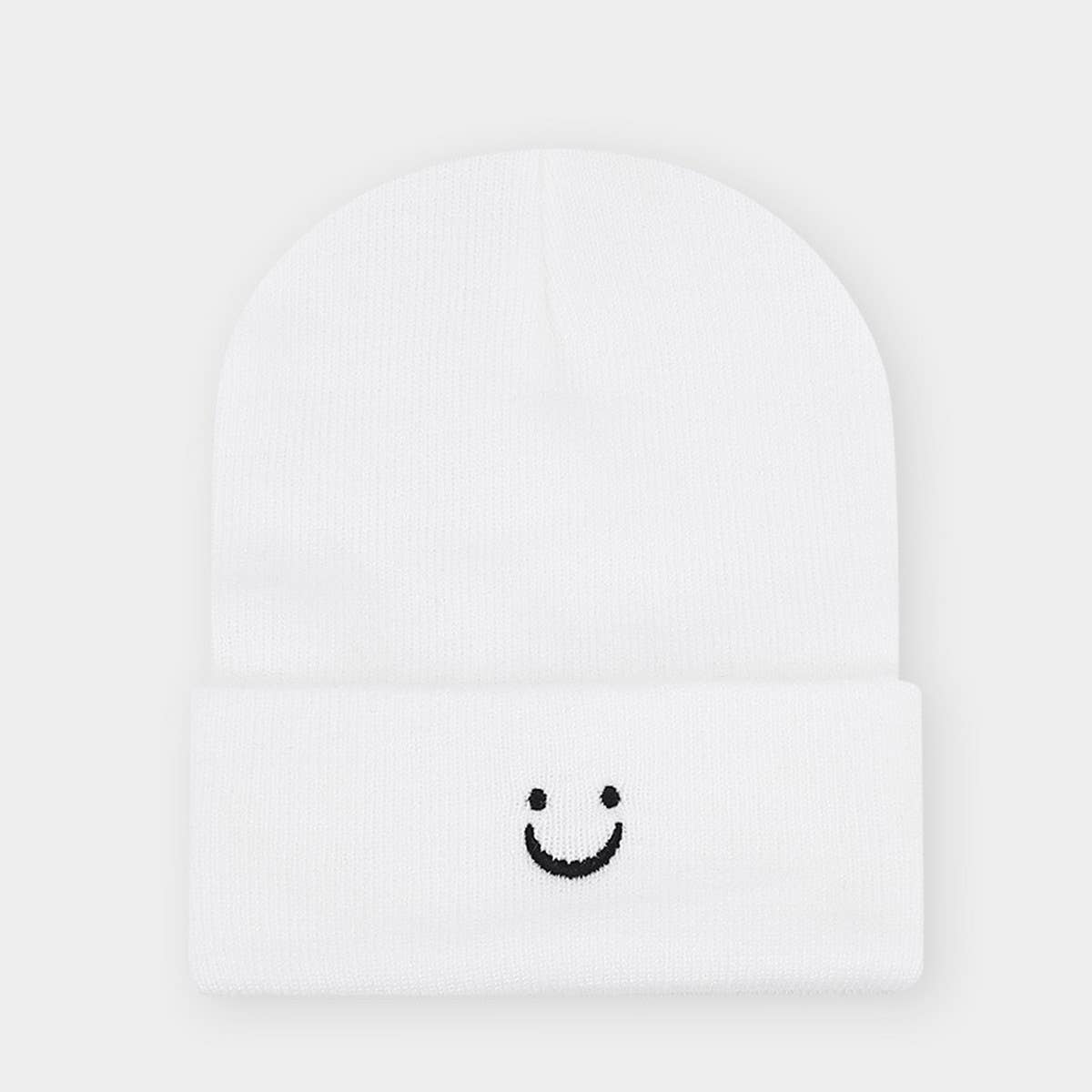LITTLE SMILEY FACE SIMPLE EMBROIDERED KNITTED HAT_CWAH2070