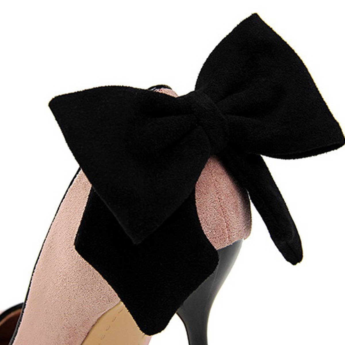WOMEN SUEDE SHALLOW POINTED TOE BOW HIGH HEELS