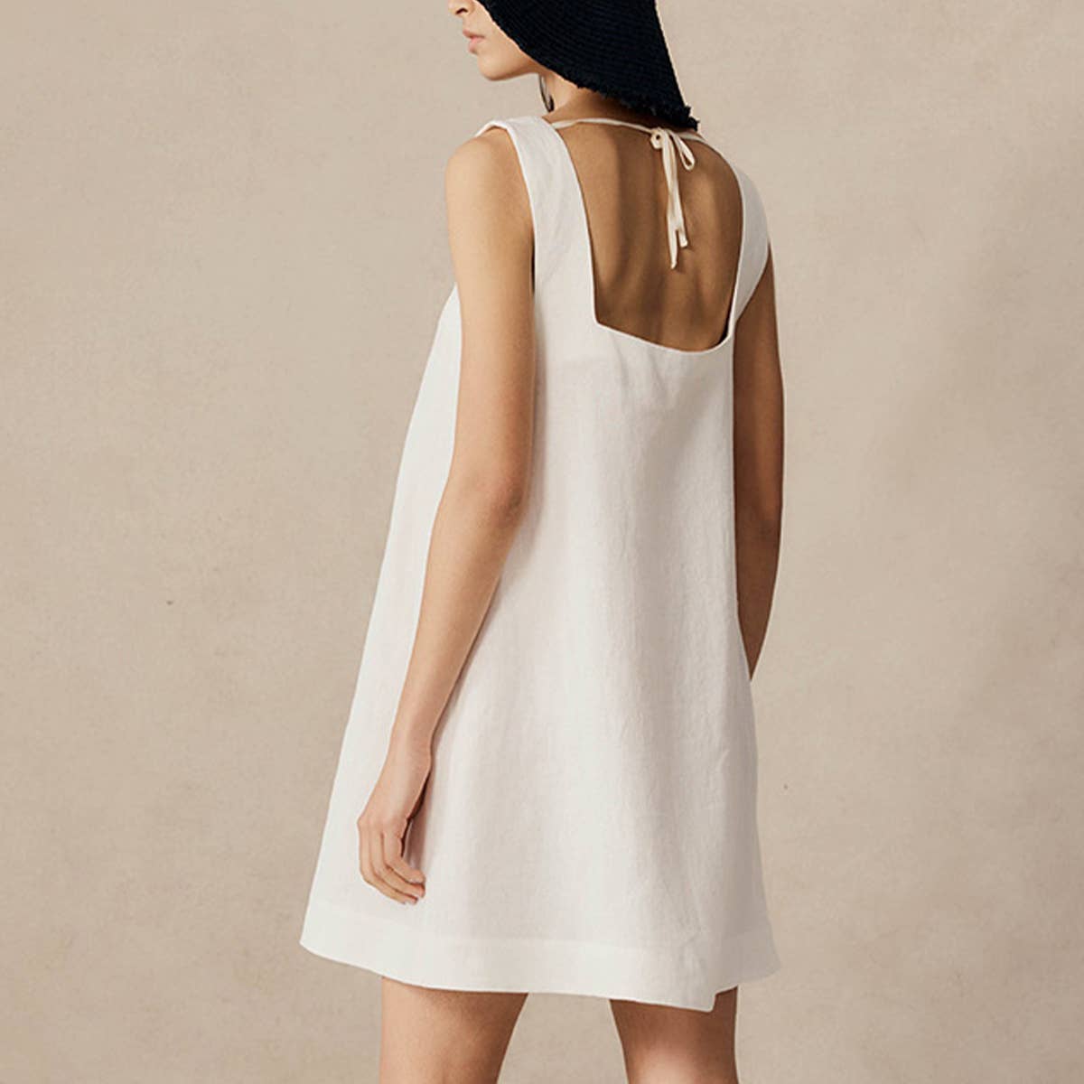 SQUARE COLLAR STYLE WIDE STRAP DRESS