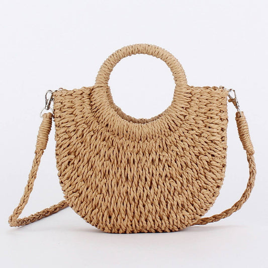 SOLID COLOR SEMI-CIRCLE HANDMADE STRAW BAG_CWAB4696