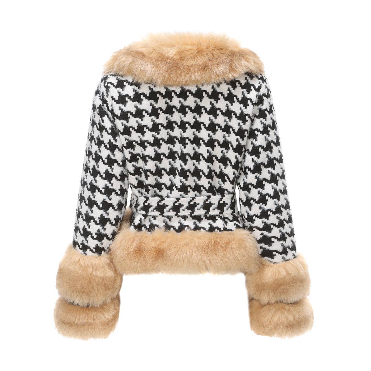 STYLISH PLAID COAT WITH FUR COLLAR