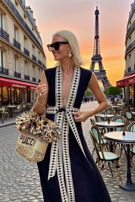 CWDMD6481_COLORBLOCK DEEP V TIE WAIST BEACH COVER UP