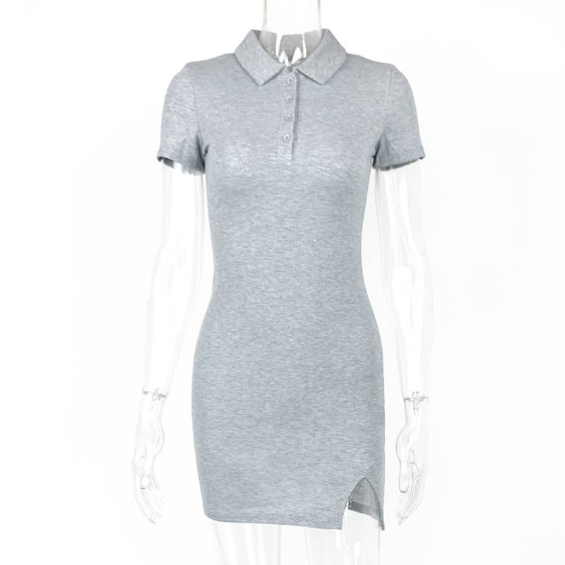 SKINNY LAPEL SEXY SPICE SHORT SLEEVE KNIT DRESS