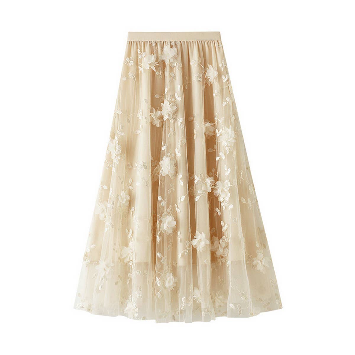 Embroidered Tulle A-Line Maxi Skirt Plus Size