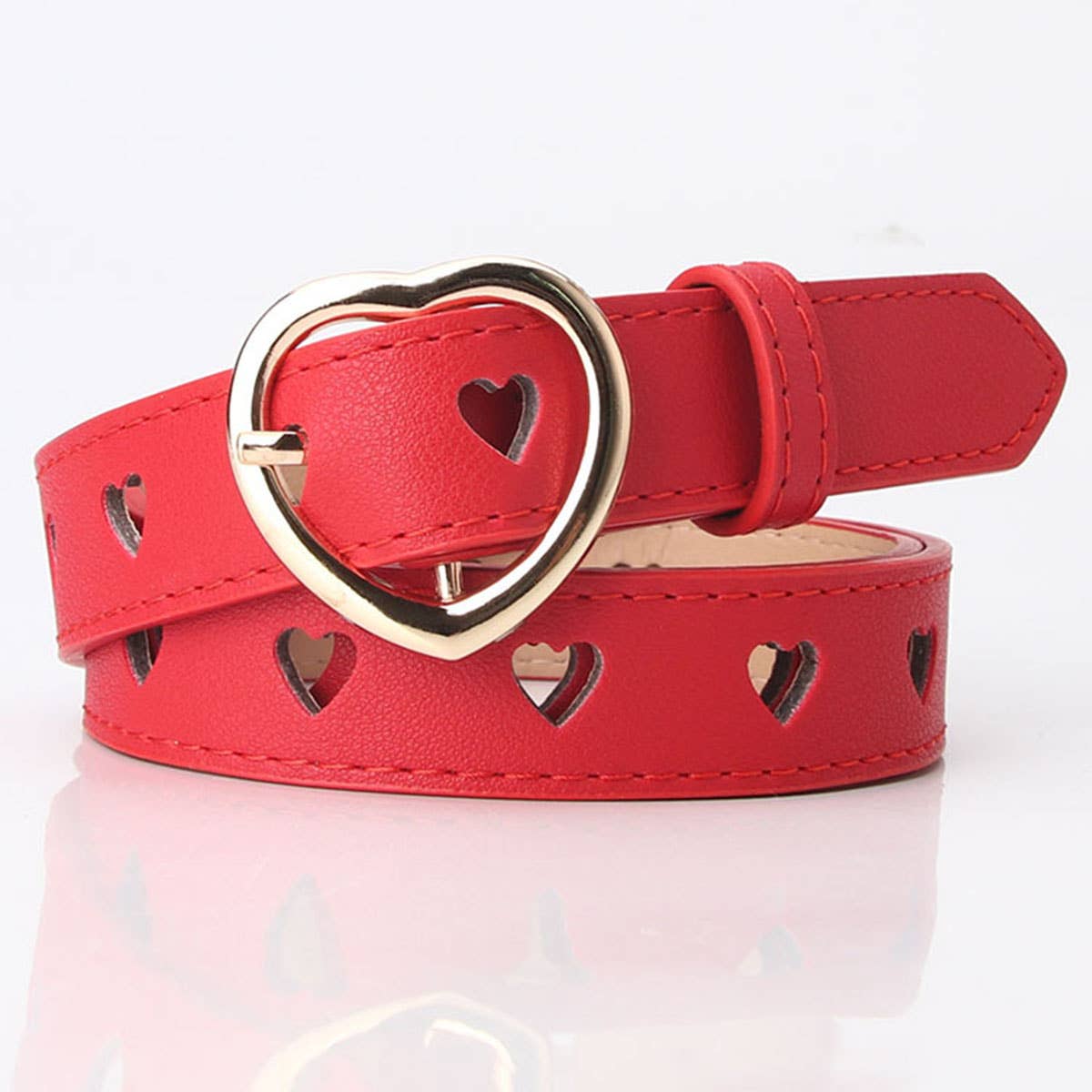 Non-perforated heart-shaped hollowed-out belt