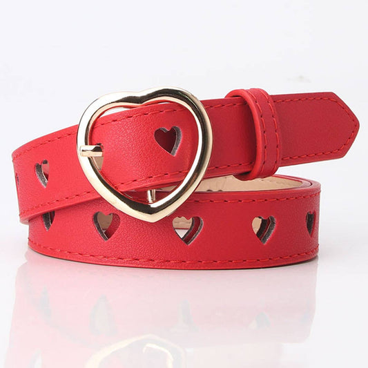 Non-perforated heart-shaped hollowed-out belt