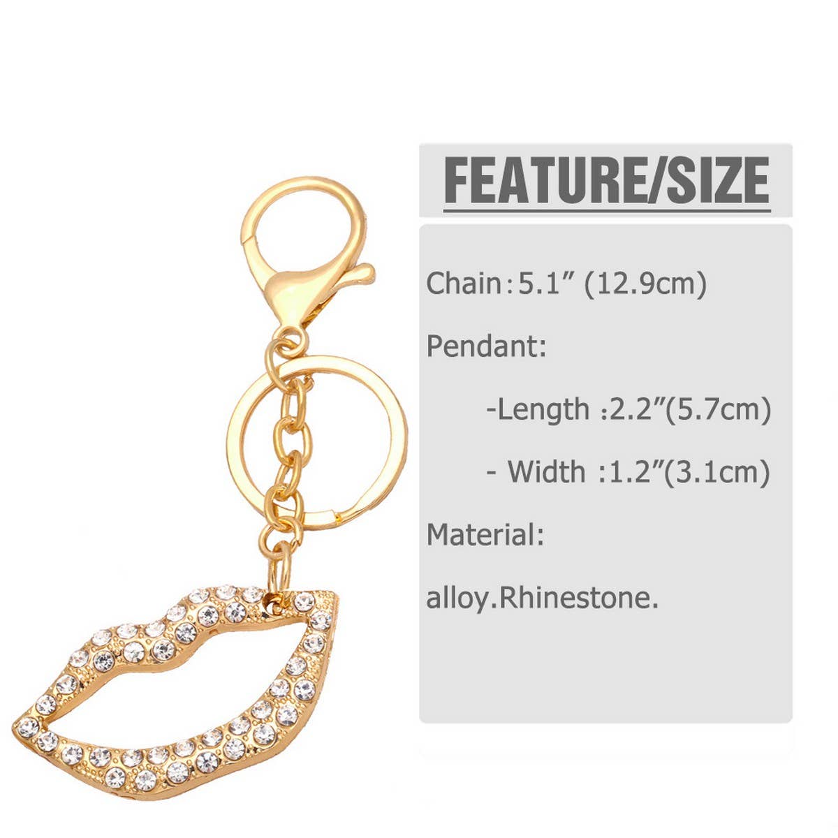 LIPS PENDANT METAL KEYCHAIN WITH DIAMOND BEZEL