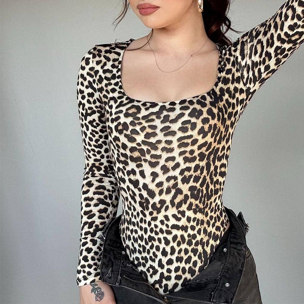 LEOPARD PRINT LONG SLEEVE SEXY SPICE JUMPSUIT