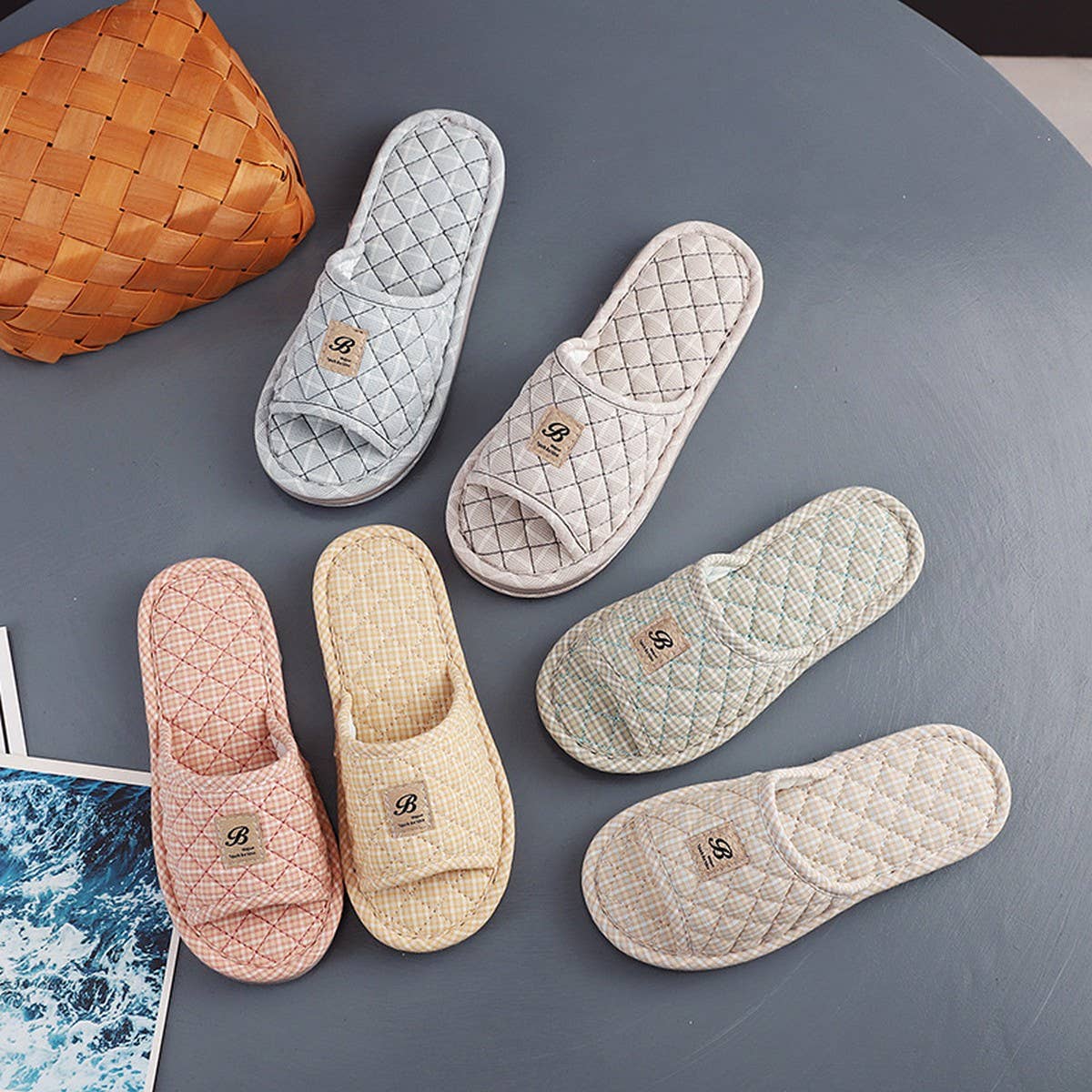 Plaid Cotton Floor Slippers with Thick Sole_CWSHF0190