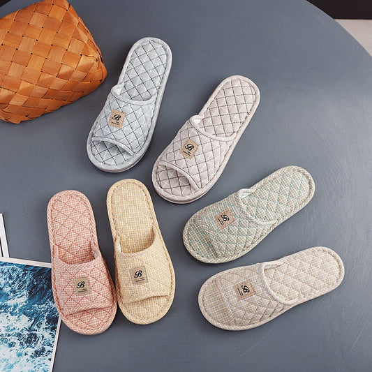 Plaid Cotton Floor Slippers with Thick Sole_CWSHF0190