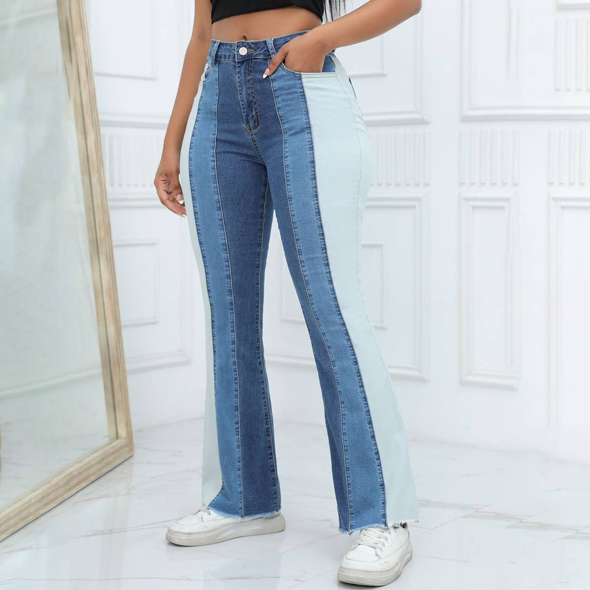 WOMENS WIDE LEG FLARED PANTS SLIM FIT JEANS_CWJP0170