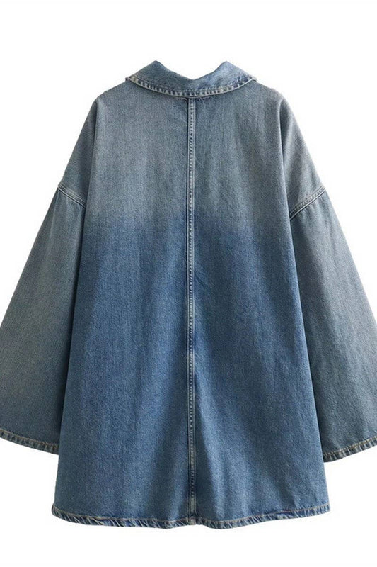 CWDSD6654_LAPEL LOOSE LONG-SLEEVED DENIM DRESS
