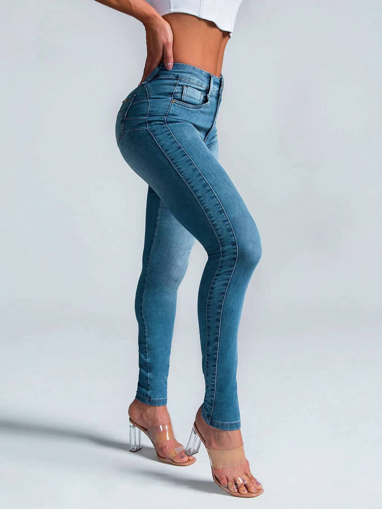 Slim-fitting small-leg stretch denim trousers
